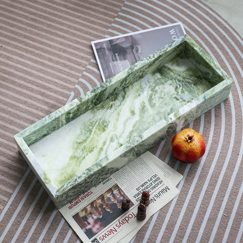 Luxury Marble Vanity Tray Custom Size Emerald Green Rectangular Long Marble Trays Marbl Tray For Bathroom Jewelry Display Fruit