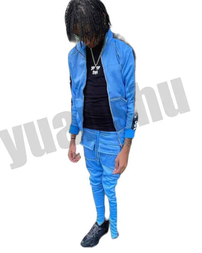 Custom men high quality streetwear Sweatsuit striped 3m reflective tracksuit
