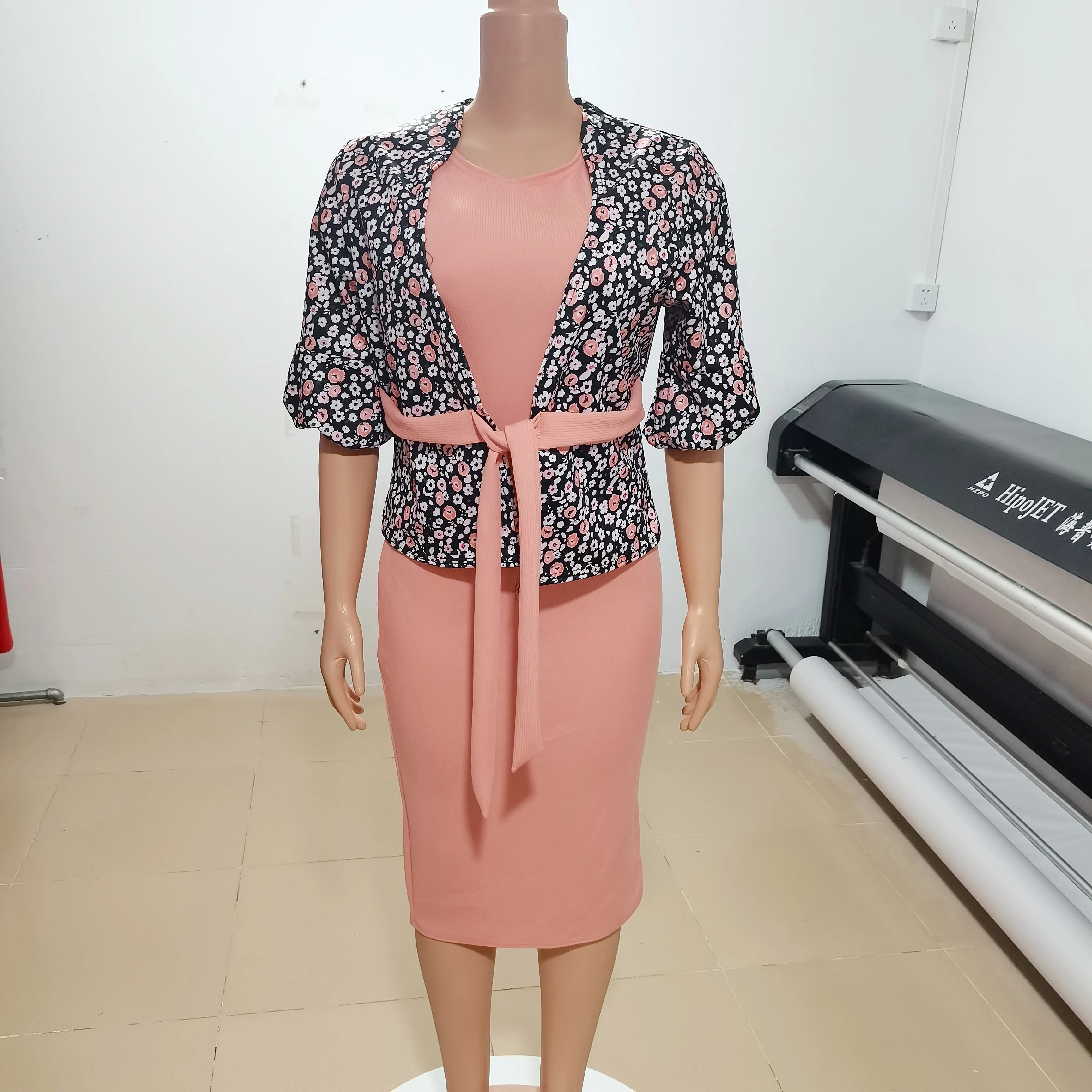 Ladies Jacket Bodycon Dress Two Piece Dresses Women Lady Elegant flowers long sleeves office dresses