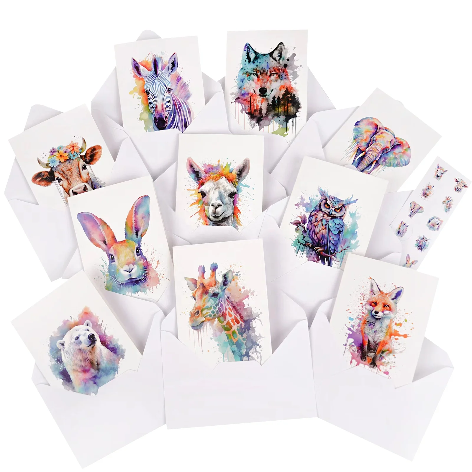 Universal Animal Thank You Card Custom Animal Greeting Card with Envelopes Watercolor Animal Blank Bless Card