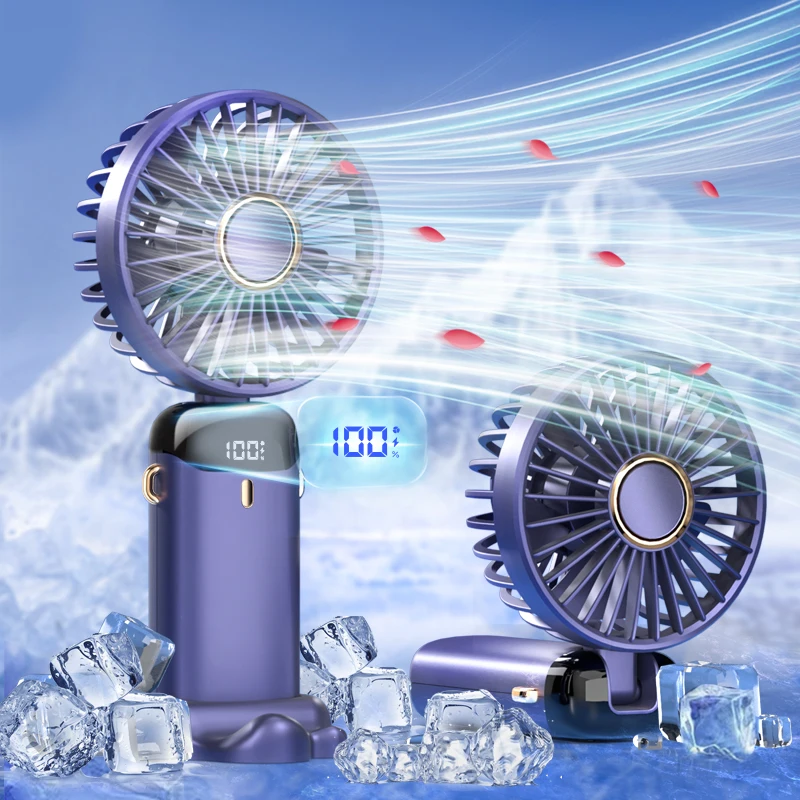 Outdoor Travel Small Portable Handheld Fan 1200mAh Mini Rechargeable Fan Foldable Electric Wearable Neck Fan
