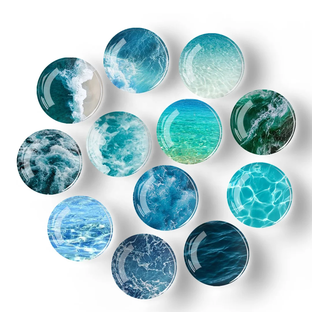 Custom Crystal Glass Refrigerator Magnet Whiteboard Stickers Home Decor Amazon Hot Selling Ocean Series