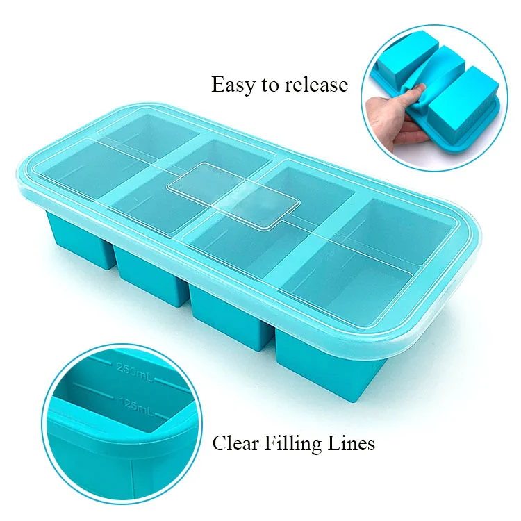 Hot Selling Freeze Soup  or Sauce Makes 4 Perfect 1cup Portions Large Silicone Tray with Lid