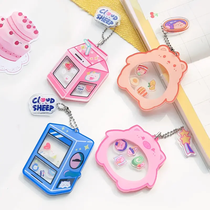 Wholesale OEM cute acrylic shaker keychain double sided printing transparent keyring acrylic accessories with your own design