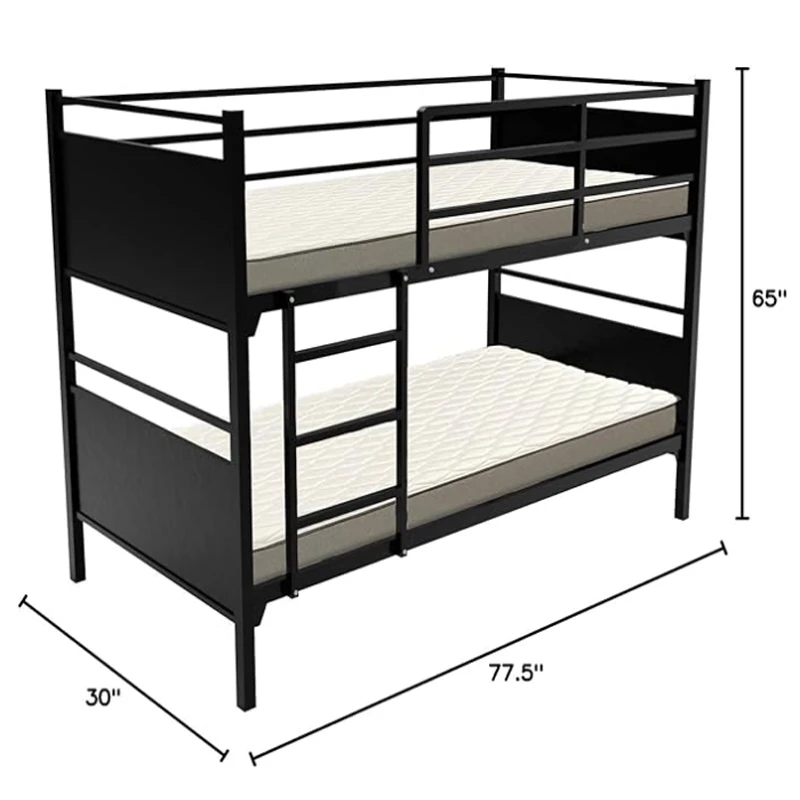 Metal Bunk Bed Heavy Duty Sturdy Twin Steel Bed Frame Commercial Use Kids Camps And Shelter Black Bed