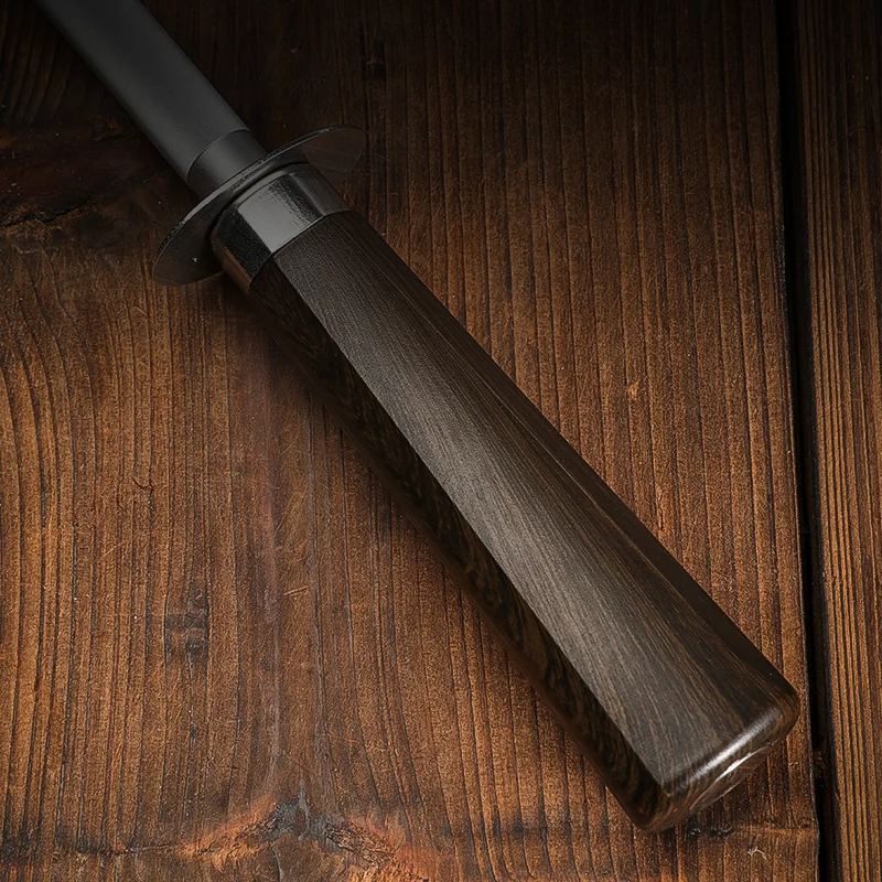 High Quality Carbon Steel Fine Grain Sharpening Rod Butcher Special Quick Manual Knife Sharpener With Wood Handle