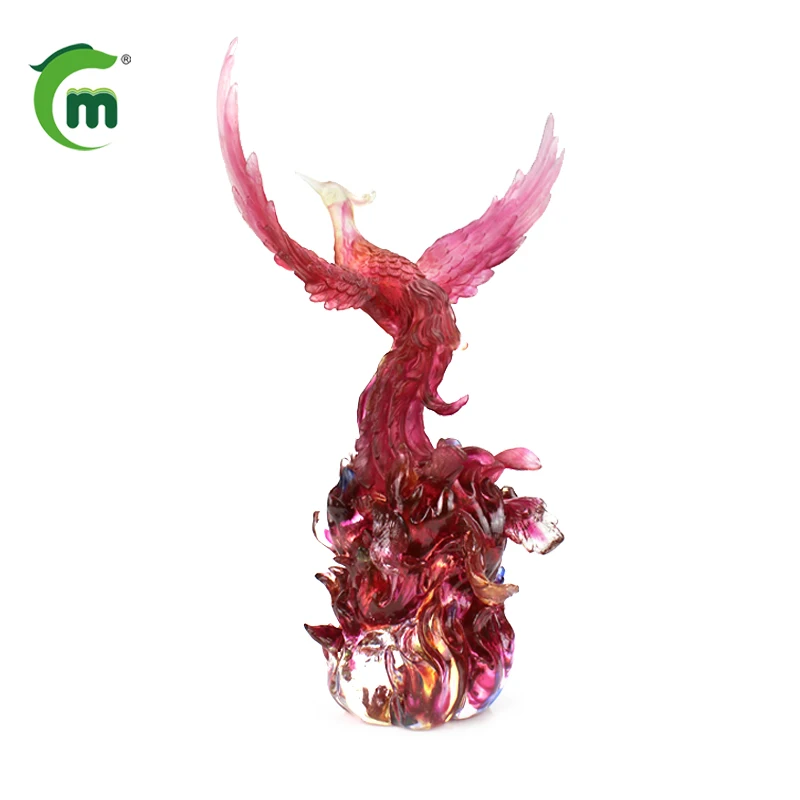 Chinese Folk Art Crystal Liuli Crafts Phoenix Bird Decorative Ornament Glass Home Decoration Artwork