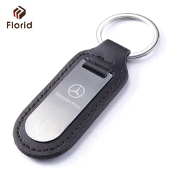Black Leather ben z logo Car Keyring Alloy Blank Silver Luxury Metal Keyring Black Leather Keychains For Cars