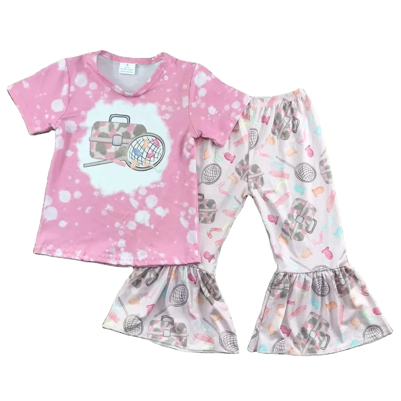 Newly designed boutique fishing bag Pink splatter short sleeve bust short sleeve set for girls
