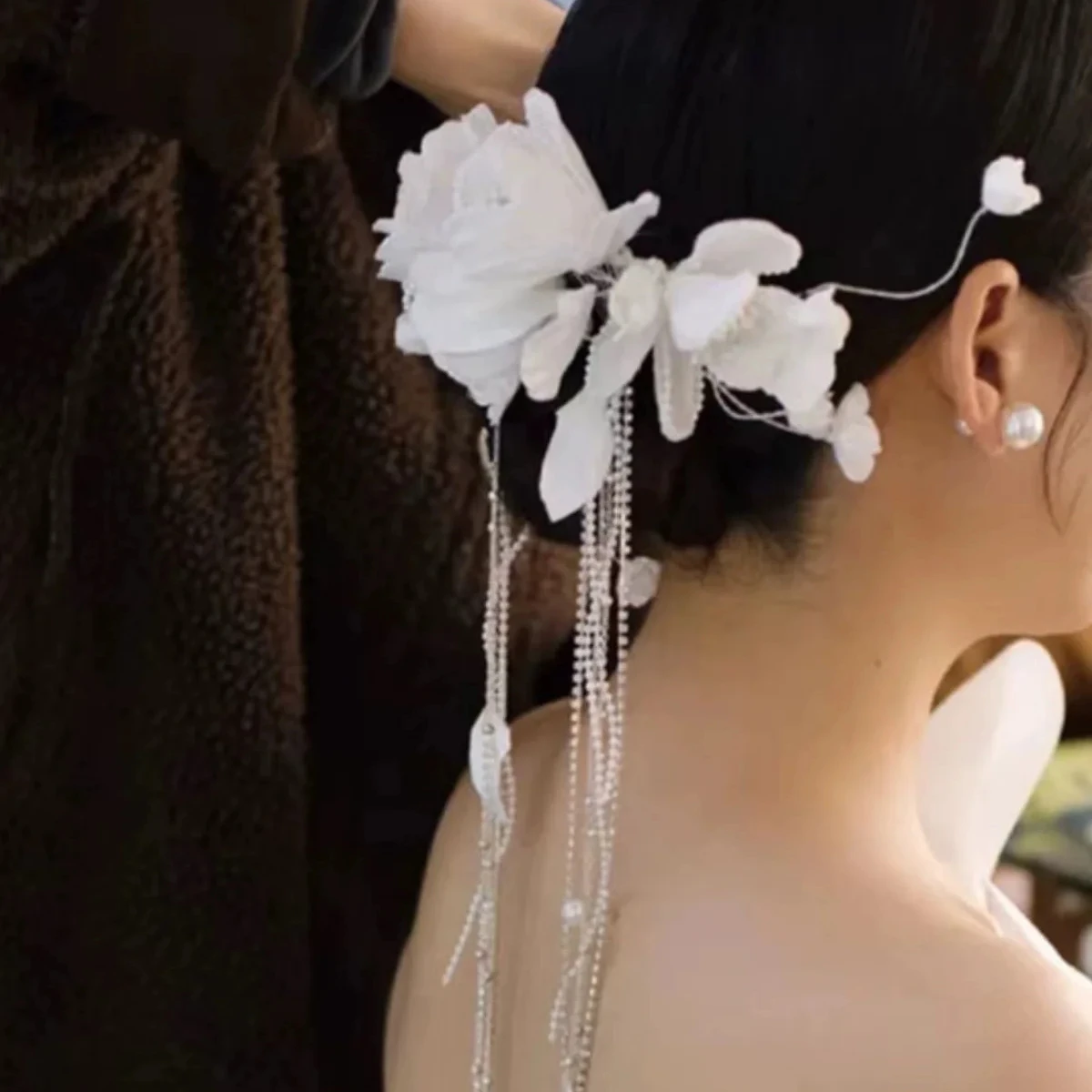 Bridal Hair Accessories Forest Super Fairy Satin Pearl Flower Beaded Fringe Hairpin Comb Wedding Accessories