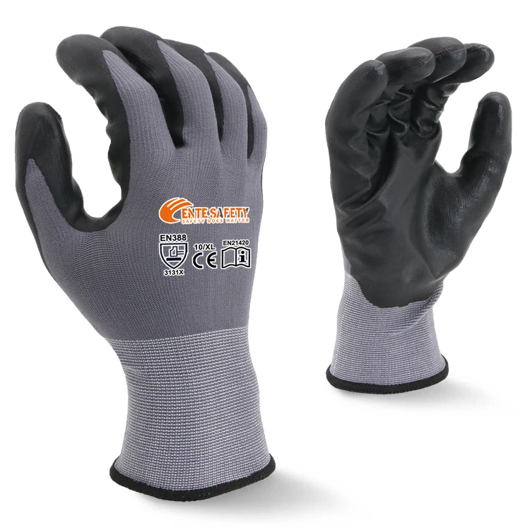 ENTE SAFETY custom logo 15 gauge safety  nylon spandex nitrile foam coating high flexibility comfortable work gloves