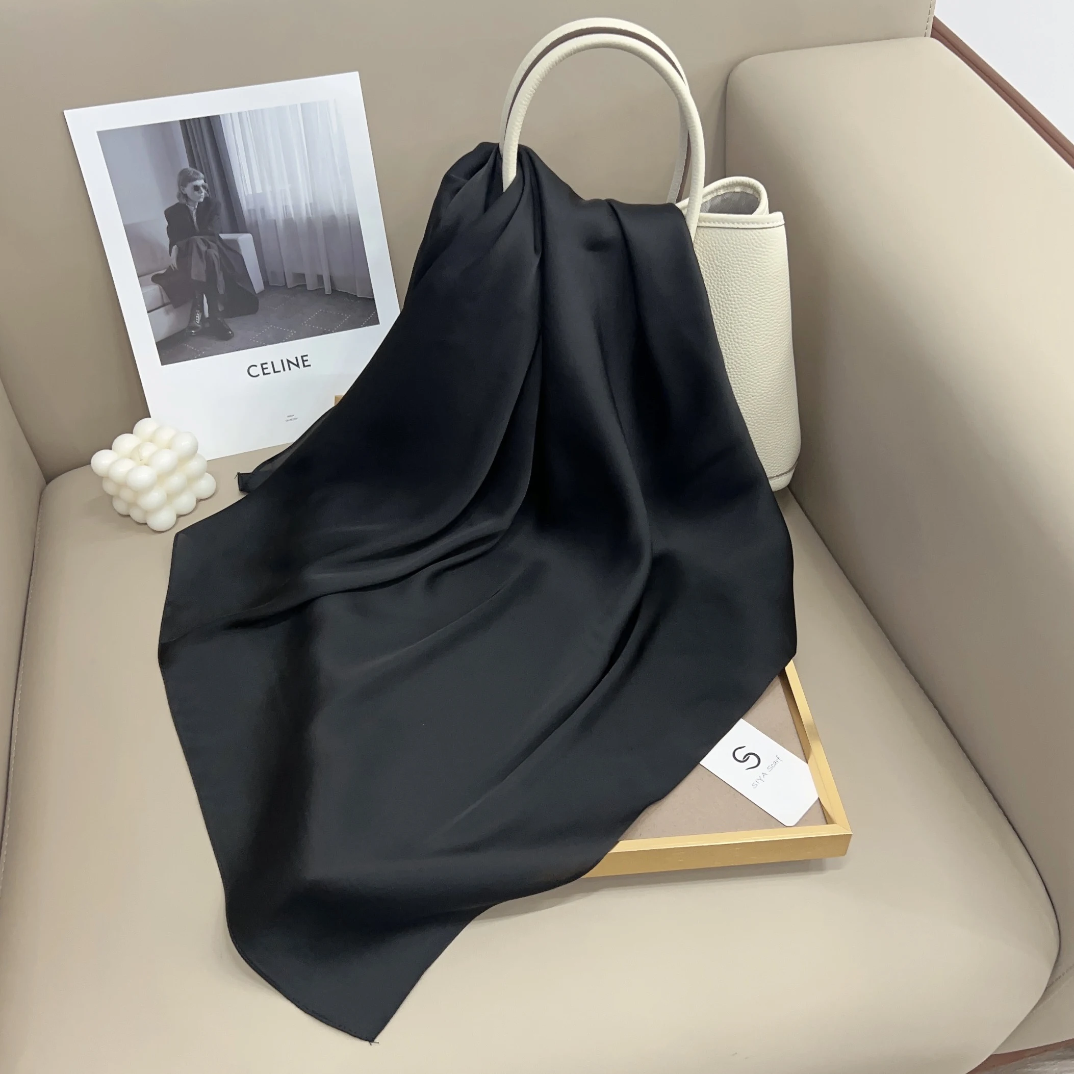 Wholesale Square Silk Scarf for Women 70x70 Woman 50D Satin Scarves Solid Color Neck Scarfs