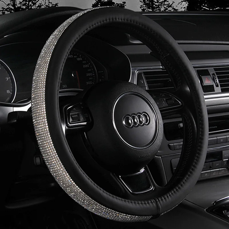 Full diamond inlaid steering wheel cover all season universal car micro fiber leather steering wheel cover