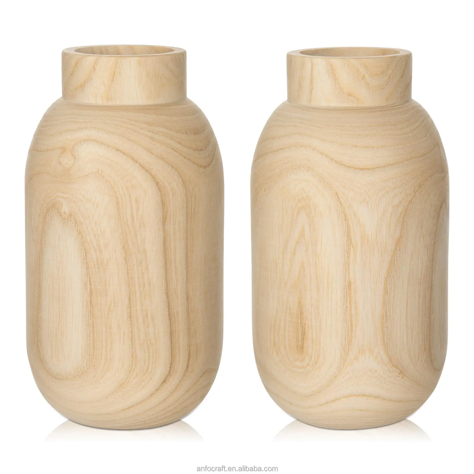 Modern Natural Wooden Vase Shallow Mouth Decorative Bamboo Floor Vase Garden Holding Dried Artificial Flowers Table Centerpiece