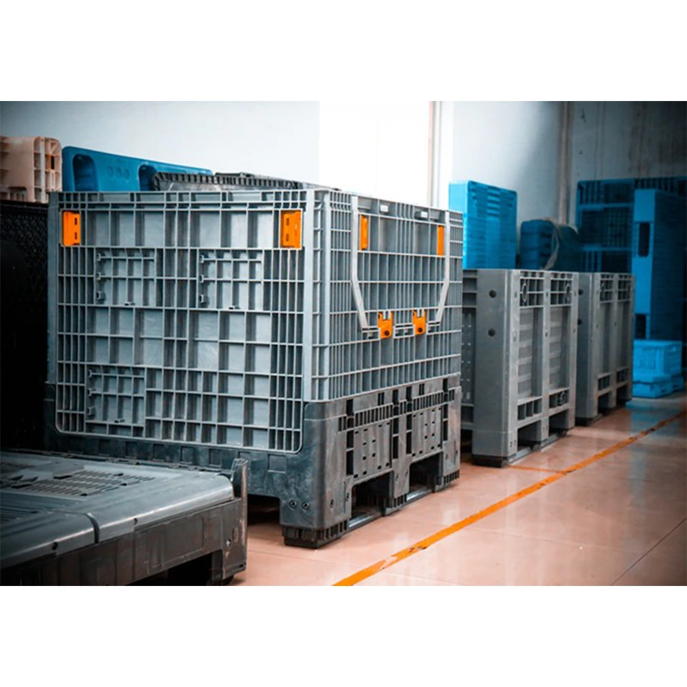 Heavy duty large four way entry hdpe mesh stackable agricultural folding large plastic pallet container for agriculture