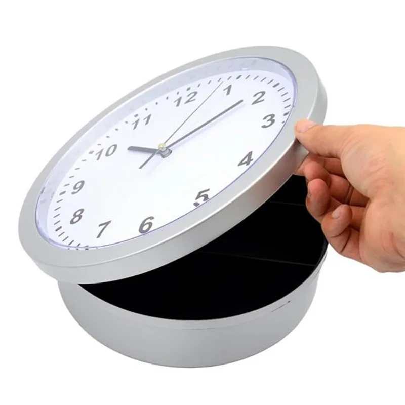 Clock Safe 10-Inch Battery-Operated Analog Clock with Hidden Wall Safe for Jewelry Cash Valuables and More Silver