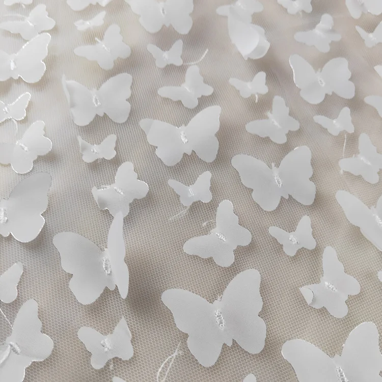 Однотонная вышитая сетчатая белая кружевная ткань для свадебного платья с блестками