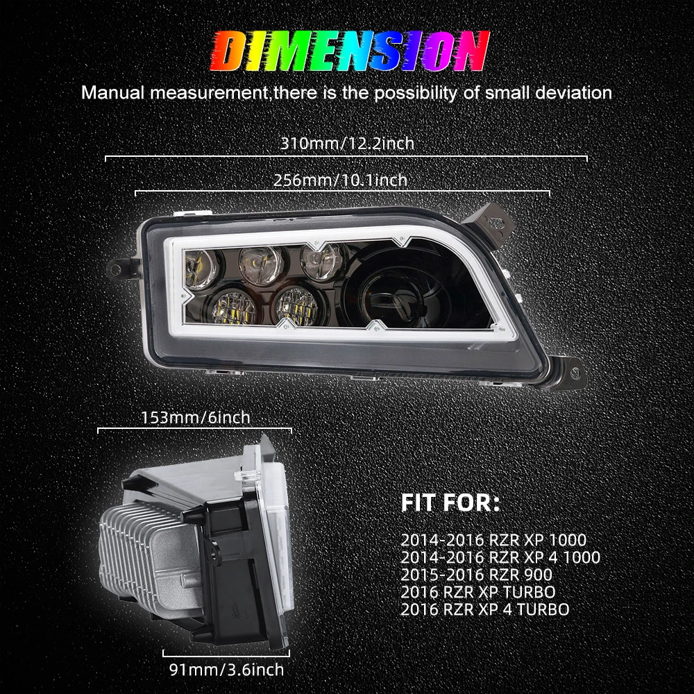 High Low Beam RZR XP 900 / Turbo Halo Ring Headlamp RGB Halo RZR XP 1000 Headlight for Polaris