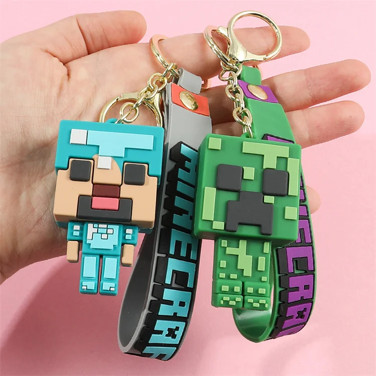 JM 3D PVC Building block dolls My World Keychain Rubber Anime Character Cartoon Figure KeyChain Accessories Car ornaments