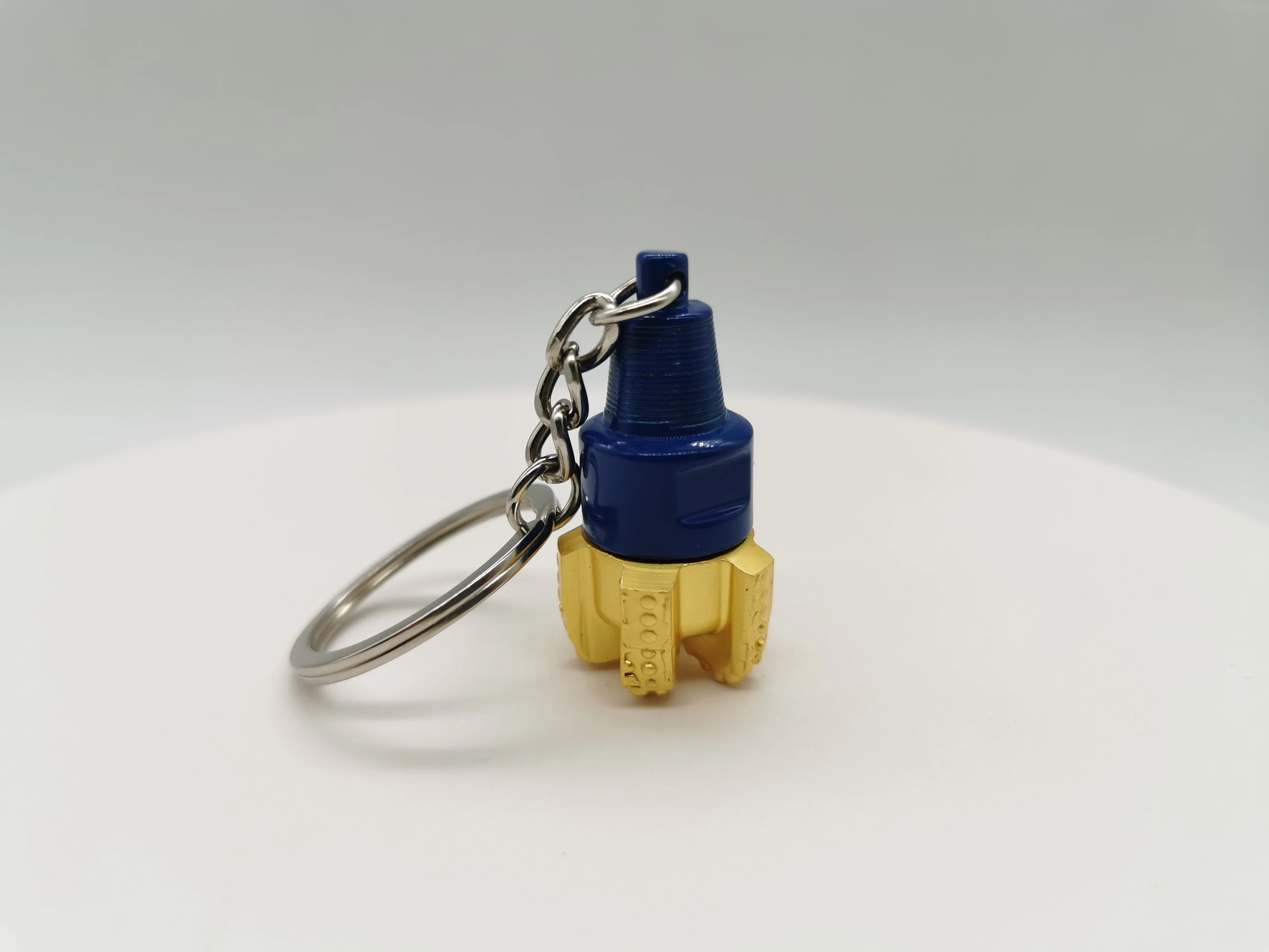 Bright Nickel Plating Drill Bit Keychains 3D Metal Roller Cone Bit Keychain