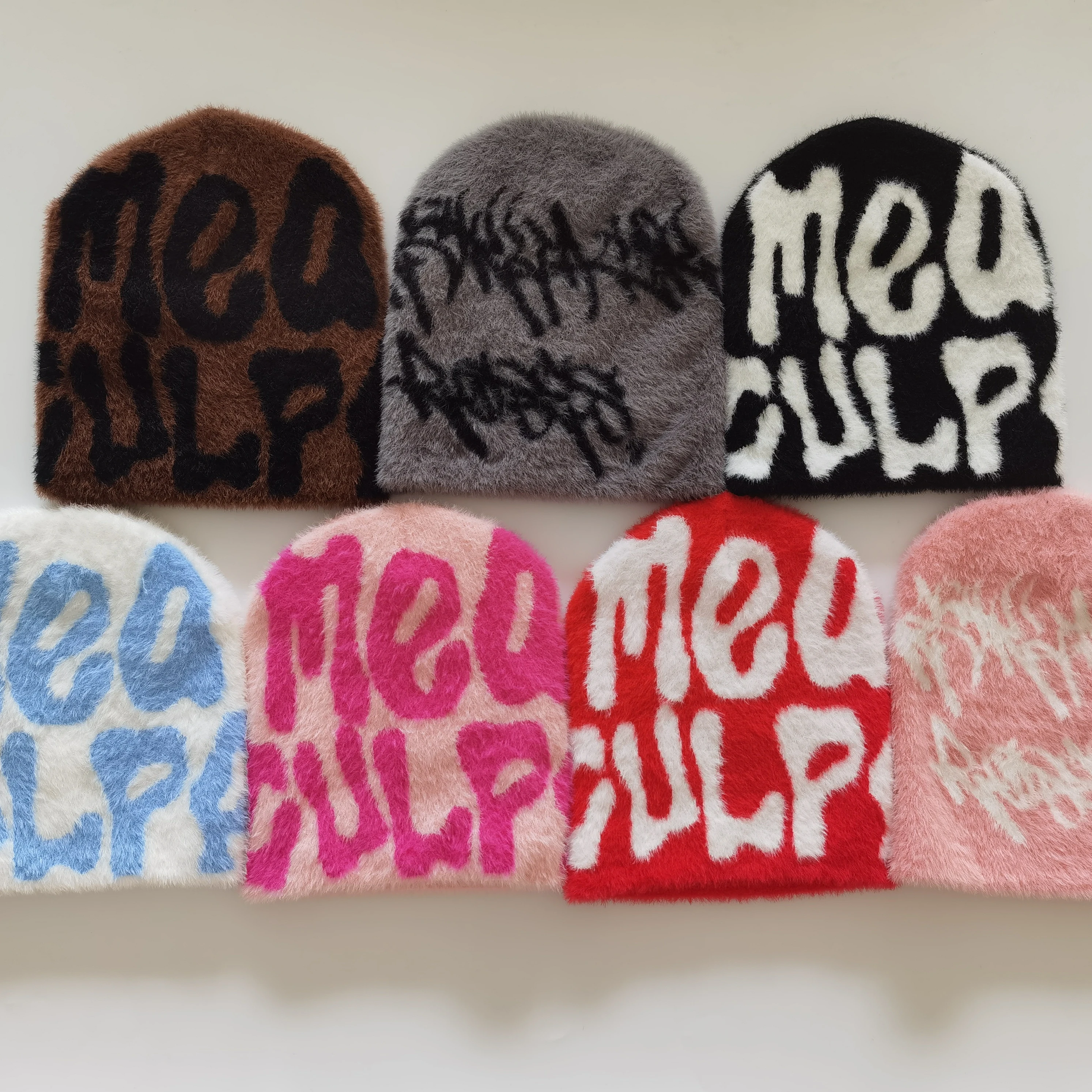 Custom Fuzzy Logo Y2K Beanies Acrylic High Quality Knit Winter Hats Premium Cashmere Wool Mea Culpa Jacquard Mohair Beanie