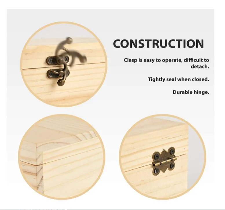 Custom logo wooden box rectangular hinged pine gift jewelry box wooden box