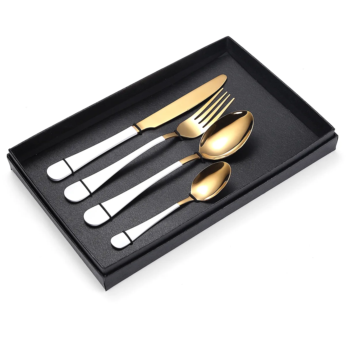 PVD Titanium 4pcs Plated Gold Stainless Steel Cutlery Set Manufacturers Portugal Flatware Set with Gift Box