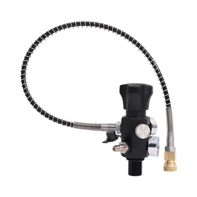 Paintball Fill Station Charging Valve Dual Gauge with 24inch Hose Used for 6.8L to 10L Diving Carbon Fiber Cylinder Tank