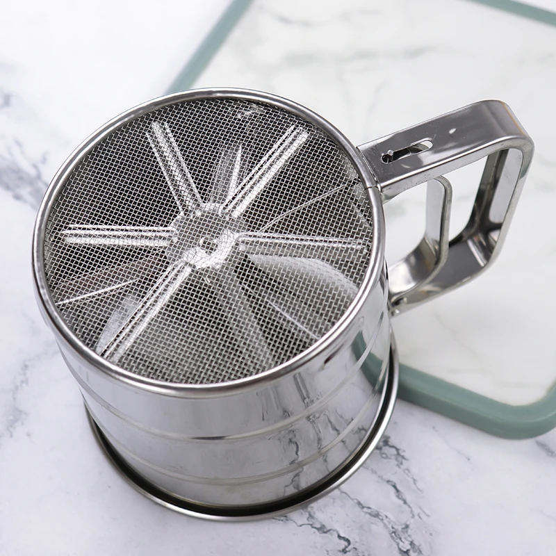 Semi-automatic Hand Press Flour Sifter Stainless Steel Fine Mesh Powder Sieve Cooking Baking Accessories
