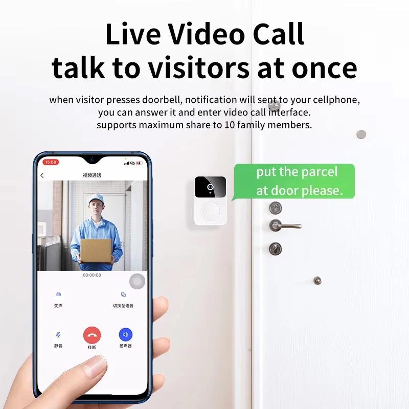 Night Vision Smart Security Door Bell Camera Wifi Video Doorbell Wireless With Monitor