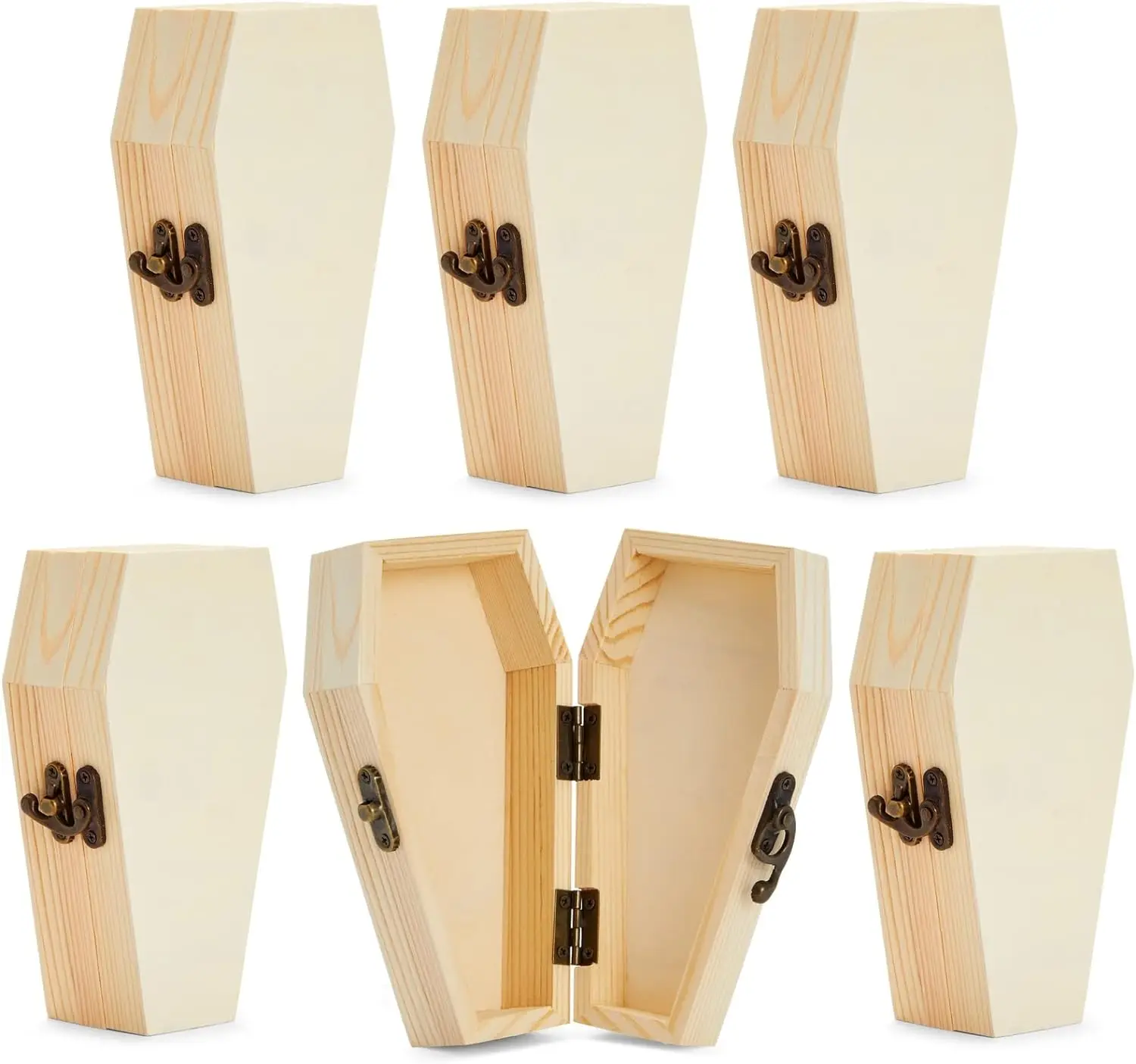 6 Pack Unfinished Halloween Coffin Box Wooden Coffin Urn Box Coffin Box With Hinged Lids For Diy Crafts
