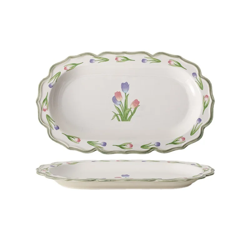 Solhui Ceramic Nordic ins light luxury tableware minimalist soup bowl and plate tulip dinnerware