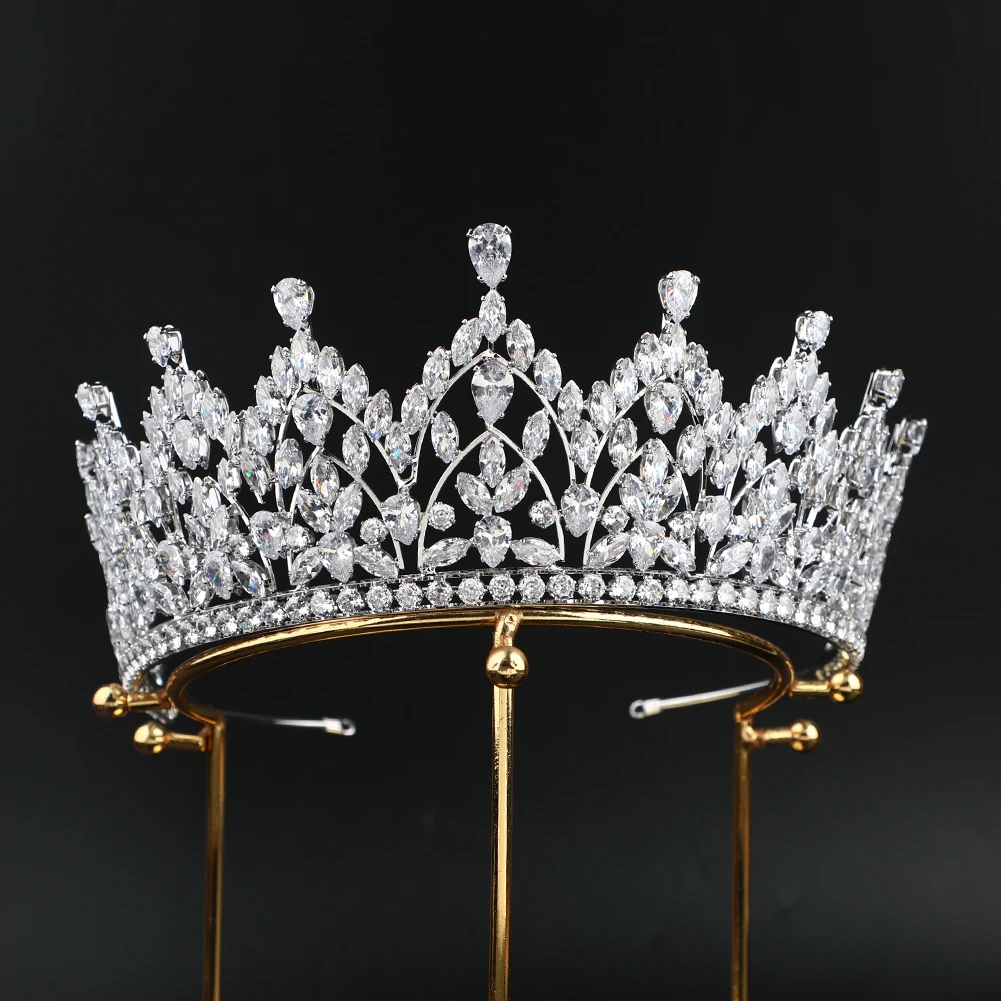 Handmade Zircon Crowns Bling Gold Platinum Plated Wedding Crown Queen Women Bridal Hair Accessories Tiara