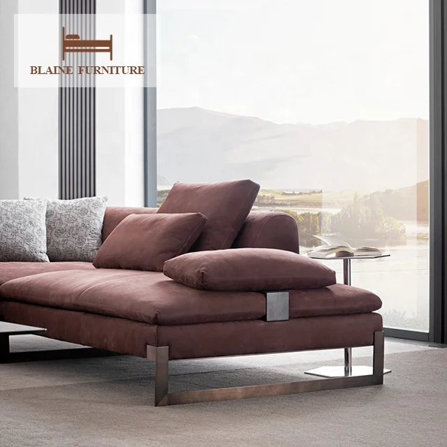 Luxury Simple Nordic Style Modern Design High End Genuine Leather 3 Seats Lounge Corner Sofa Couch Living Room Sofas For Home