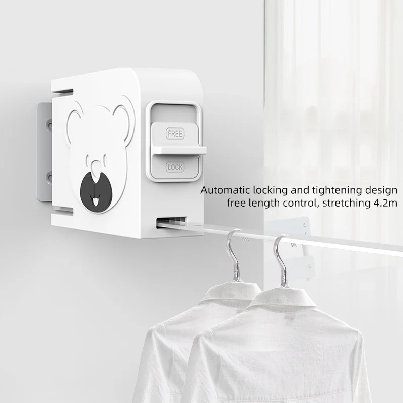 Liguan Black White Retractable Clothesline Clothes Dryer with Adjustable Rope String Heavy Duty wall mounted clothes line