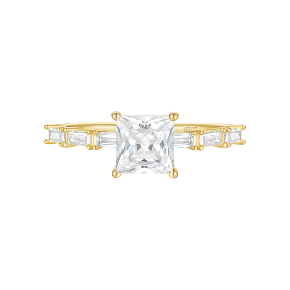 925 Sterling Silver Square Cubic Zircon Ring Ins Gold Plated Jewelry Single Row Diamonds Ladies Engagement Rings