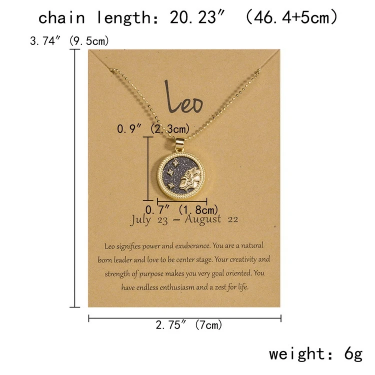 Day And Night Gold Plated Coin Shaped Charm Horoscope Astrology Pendant Women 12 Zodiac Sign Necklace Jewelry