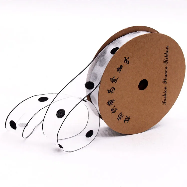 2.5CM wide Wholesale Gift Wrapping Wedding Decoration Black/White Polka Dot Ribbon Satin