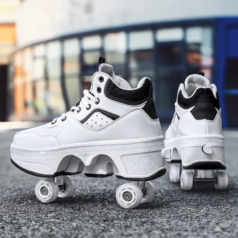 Wholesale Kids Kick Wheel Shoes 4 Wheels Adult Children Kick Roller Skate Shoes Synthetic Upper Material Summer Winter Sports