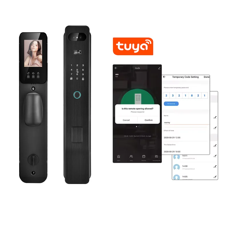 LEZN V6 Tuya Safe installation, easy maintenance, OEM facial fingerprint biometric smart door lock camera, WiFi automatic