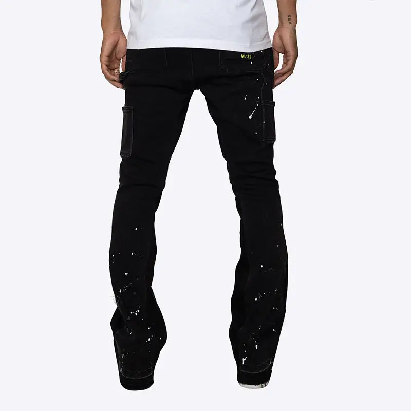 Wholesale buy jeans in bulk   Casual Utility Carpenter Denim Pants   Custom Logo Heavy Paint Splash Flare Jeans  for men