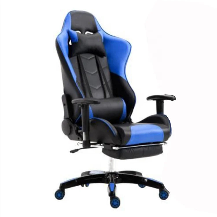 E-Sports Racing Black Blue Luxury Gaming Sofa Chair With Footrest Pu Leather Ergonomic Big And Tall Gaming Chair For Game Player