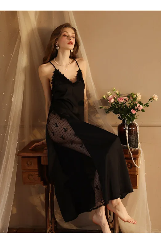 2022 New Autumn Winter Sexy Nightgown Plus Long Bathrobe Pajamas 2 Piece Set Sleepwear Women Long Sleeve Satin Pajamas