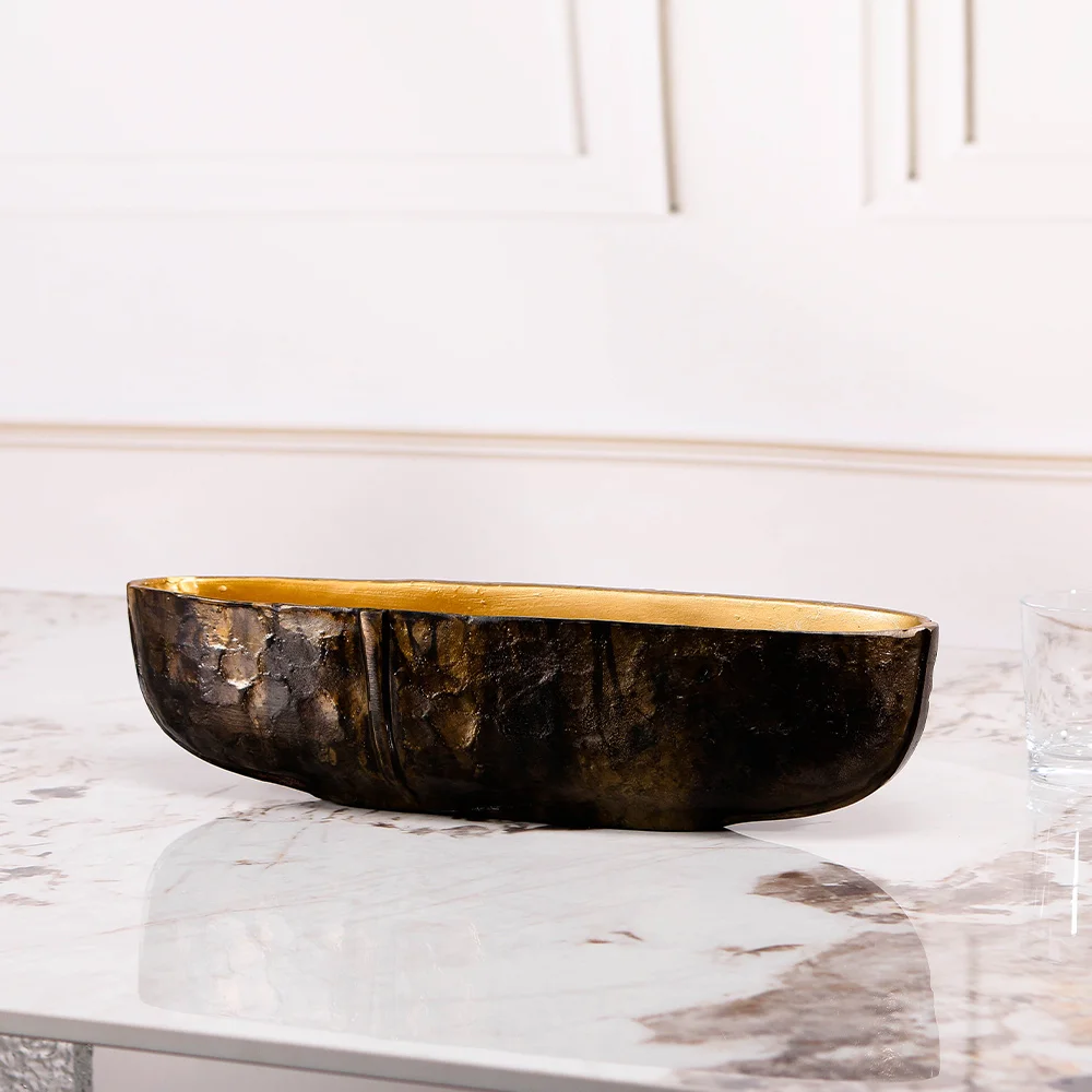 High End Custom Packaging Handmade Luxury Wholesale Accessories Home Decor Living Room Aluminium Antique Brass Metal Bowl Tray