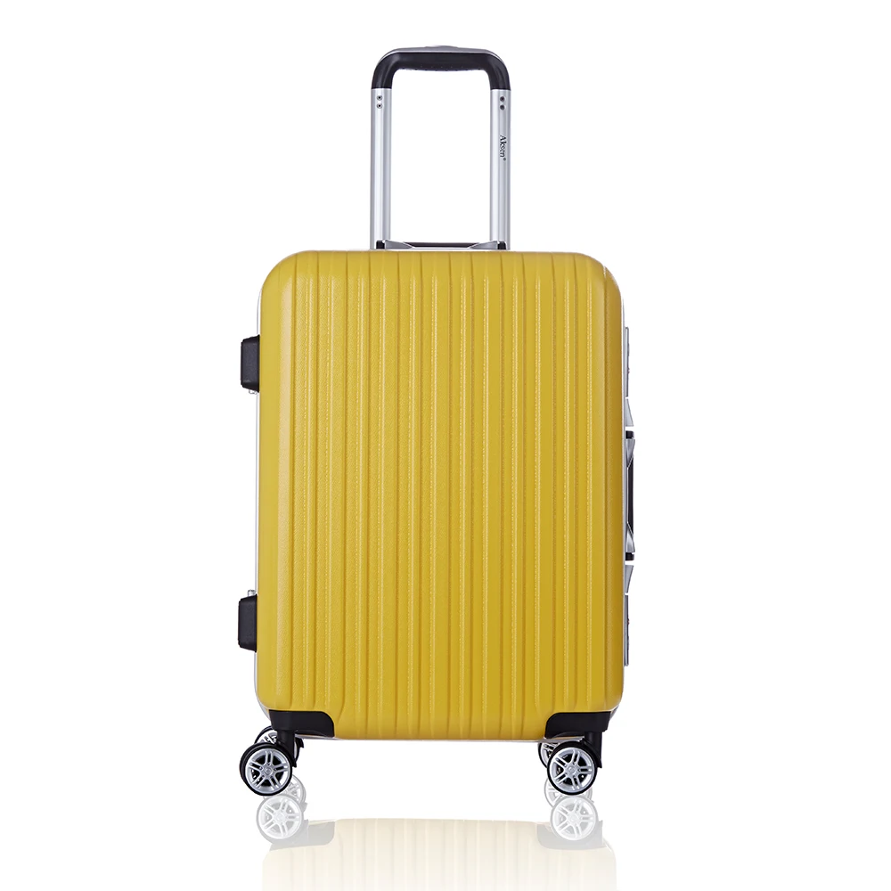 high quality yellow PC luggage light weight hard shell durable Waterproof Trolley Carry on business suitcases luggage