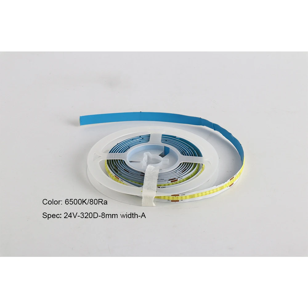 6500K/80Ra 24V 8mm 320beads low voltage white color COB LED Light Strip Flex with Adhesive backing for Landscape lighting