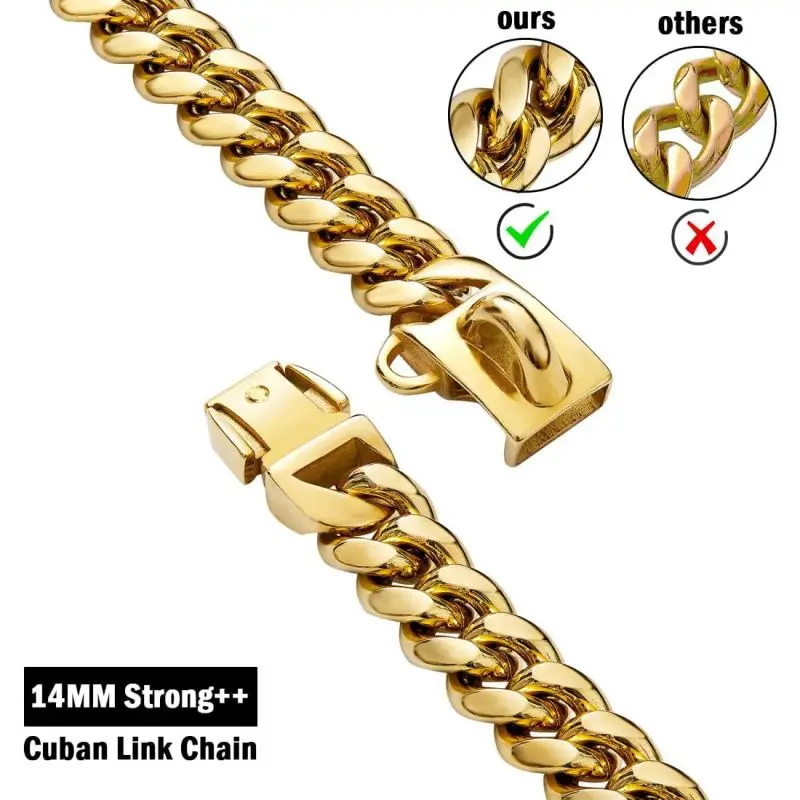 Wholesale Strong Heavy Duty Chew Proof Stainless Steel Dog Necklace Cuban Link Chain Dog Collar with Safety Buckle Lock