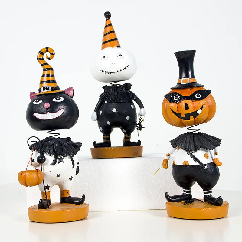 
Shaking Head Exquisite Hallowmas Pumpkin Dolls Arranged Resin Home Crafts Toys For Decoration Gift 
