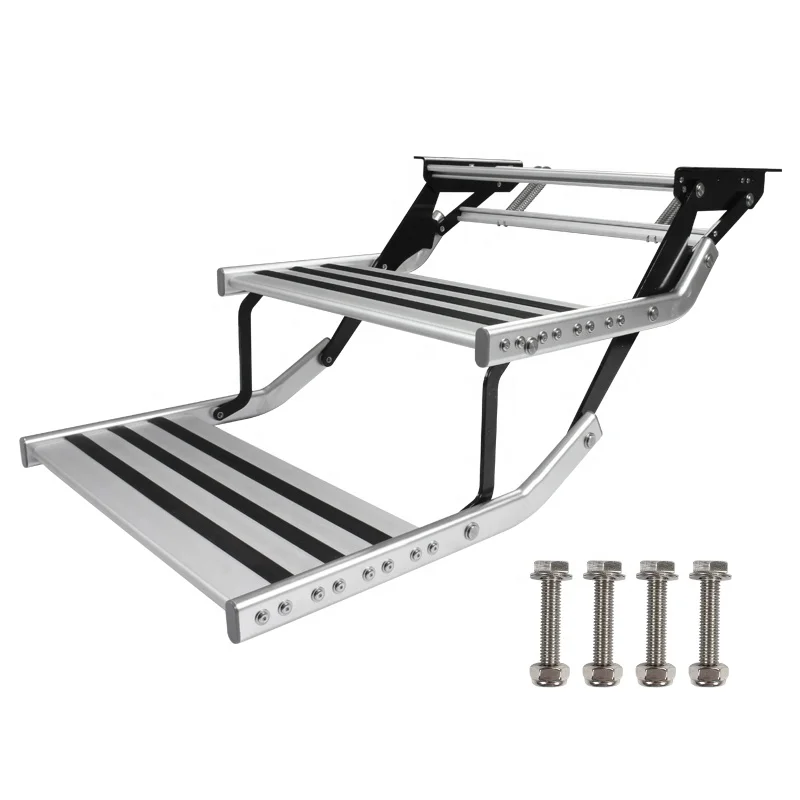 TYTXRV Caravan Accessories RV Camper Steps Double Drop Down Step High Strength Aluminum Alloy Manual Pull Out Folding Ladders