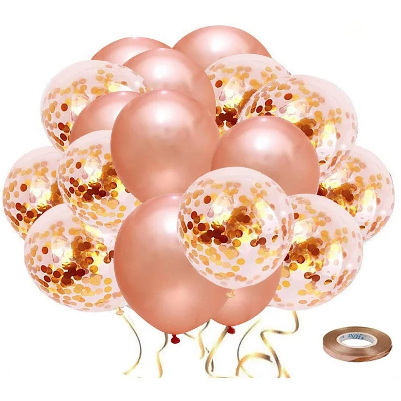 Birthday Party 12 18 36 Inch Latex Transparent Clear Ballon Set Rose Gold Confetti Balloons with Tassels